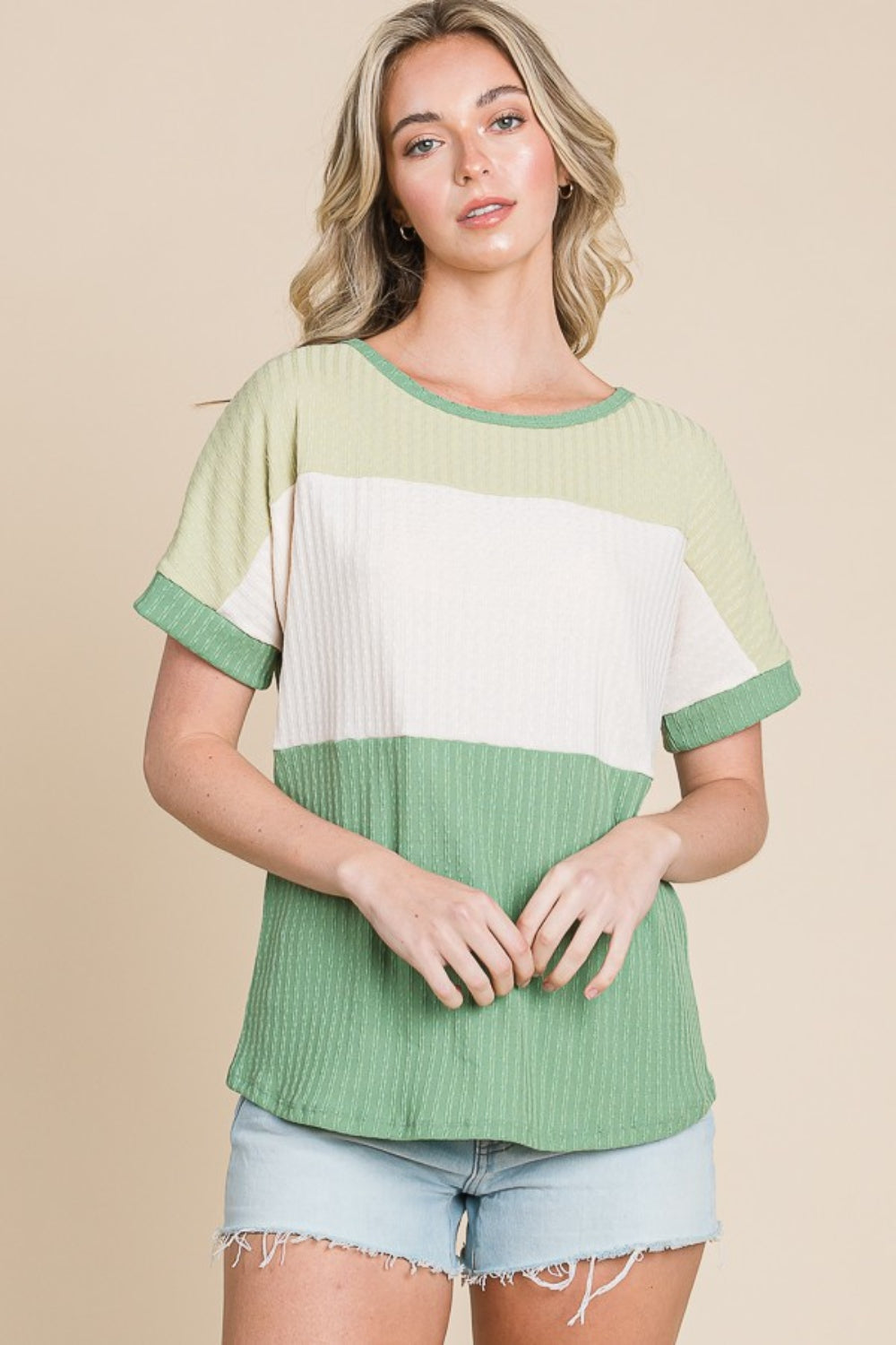 BOMBOM Color Block Short Sleeve T-Shirt | Daverri Fashions
