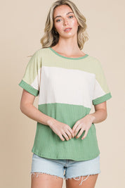 BOMBOM Color Block Short Sleeve T-Shirt | Daverri Fashions