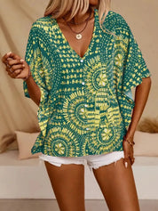 Printed V-Neck Half Sleeve Top | Blouses Daverri Fashions