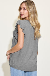 Basic Bae Full Size Bamboo Notched Ruffled Short Sleeve T-Shirt | T-Shirts Daverri Fashions