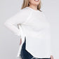 Plus Melange Baby Waffle Long Sleeve Top Plus Tops