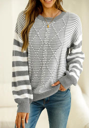 Striped Round Neck Dropped Shoulder Sweater | Sweaters Daverri Fashions
