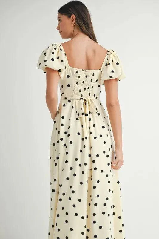 MABLE Polka Dot Puff Sleeve Midi Dress - DAVERRI FASHIONS