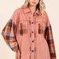 Mittoshop Button Down Contrast Plaid Patchwork Shacket