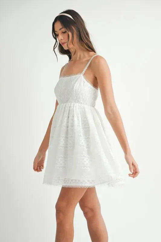 MABLE Eyelet Lace Babydoll Mini Cami Dress - DAVERRI FASHIONS