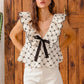 SO ME Bow Texture Jacquard Woven Top with Scallop and Tie - DAVERRI FASHIONS
