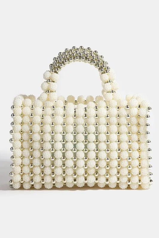 Fame Metallic and Pearl Cluster Beaded Handbag Pearl one size Handbags