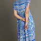 Umgee Full Size Two Tone Border Print Ruffle Cap Sleeve Midi Dress Plus Size Mid Dresses