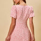 SO ME floral jacquard fit and flare pink mini dress with puffed sleeves