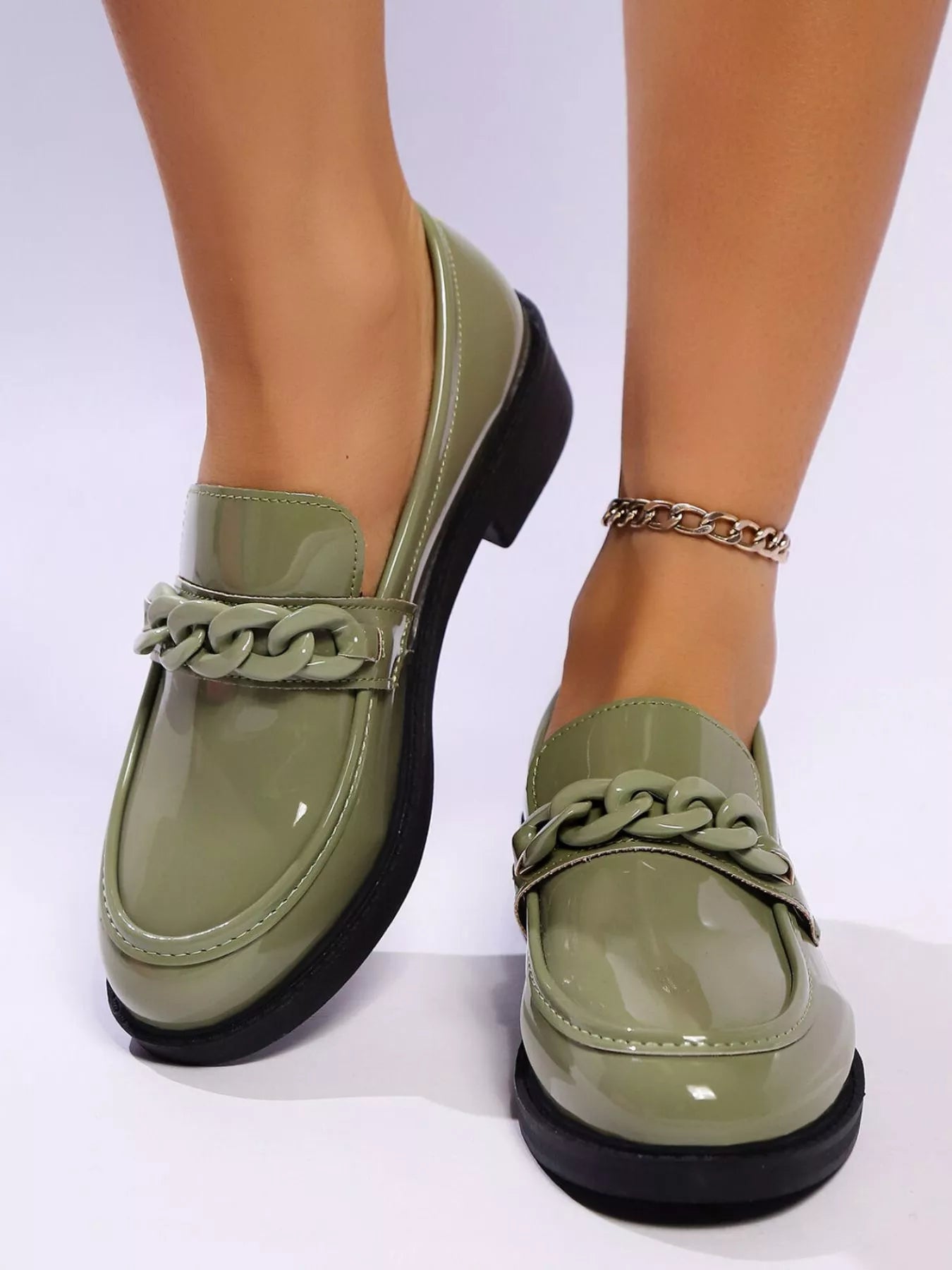 Round Toe Chain Detail Loafers | Shoes Daverri Fashions