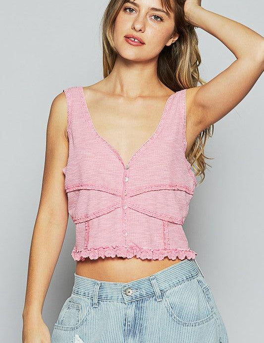 POL Lace Detail V-Neck Cropped Tank | Tank Tops Daverri Fashions