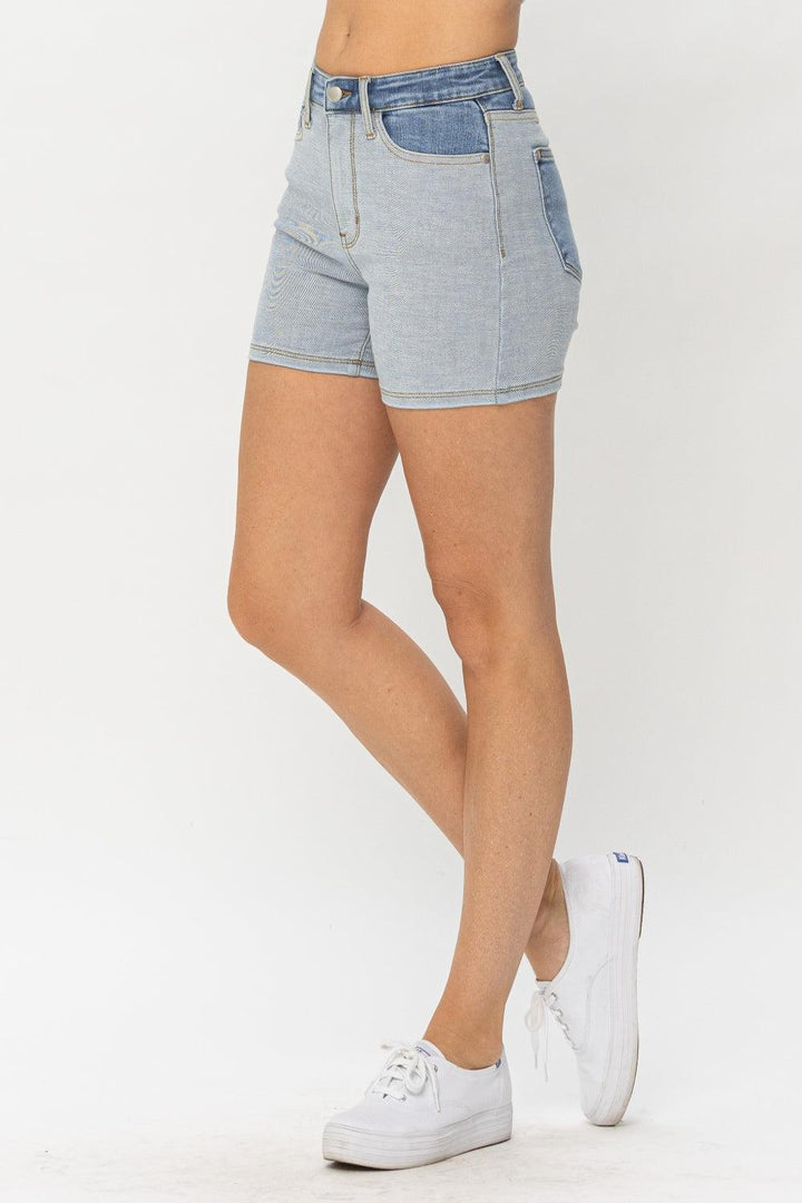 Judy Blue Full Size Color Block Denim Shorts Shorts