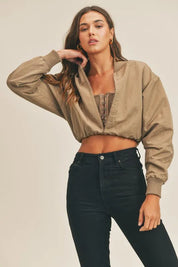 Mocha MABLE Long Sleeve Two Way Jacket | Daverri Fashions