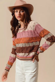 SO ME Multi Color Wavy Stripe Sweater Top | Daverri Fashions