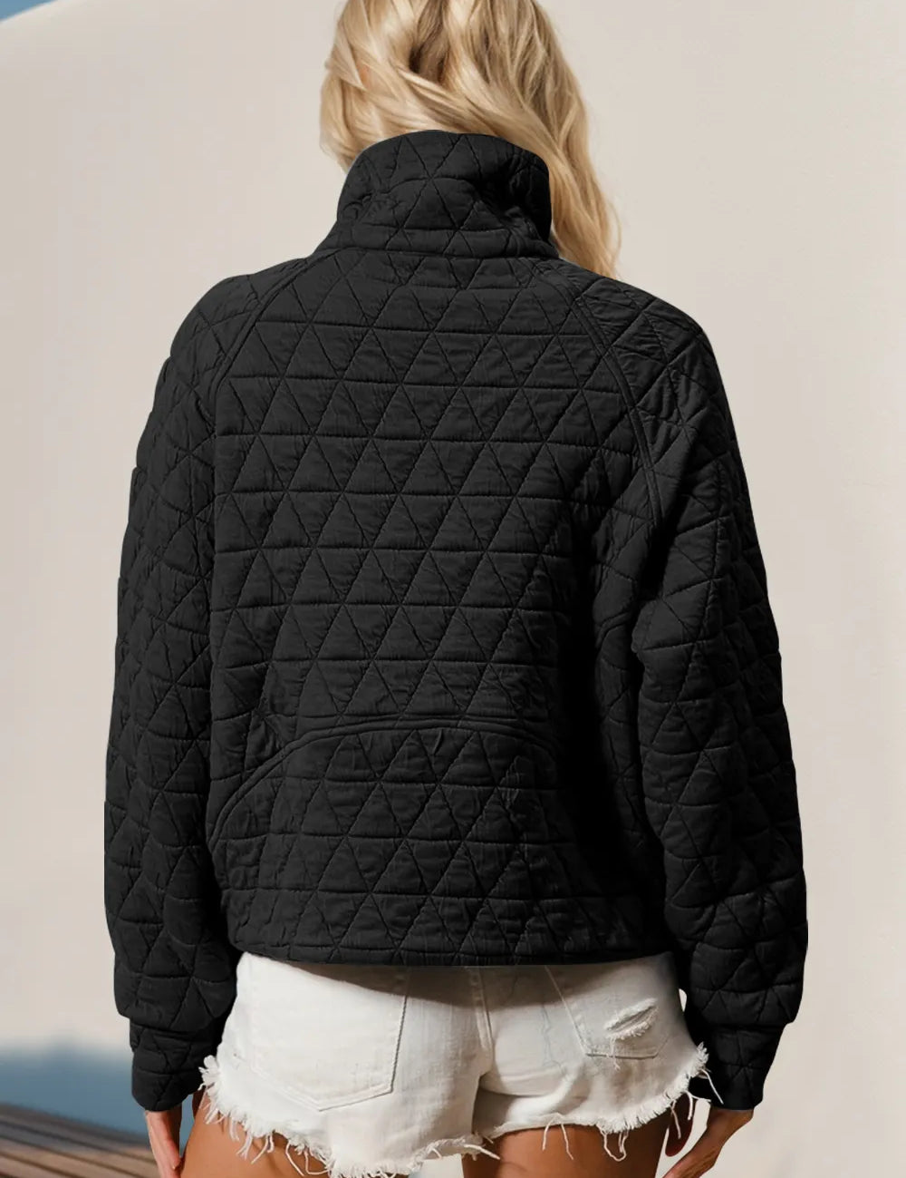 Double Take Half Zip Long Sleeve Quilted Sweatshirt with Pocket | Sweatshirts Daverri Fashions