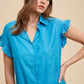 Annie Wear Relaxed Fit Ruffle Sleeve Woven Blouse Top - DAVERRI FASHIONS