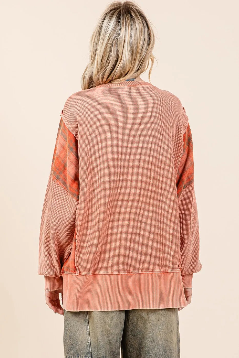 Mittoshop Plaid Panel Mineral Wash French Terry Sweatshirt