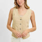 RISEN Full Size V Neck Button Down Vest Plus Size - DAVERRI FASHIONS