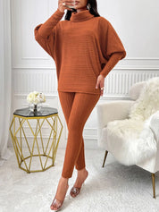 Turtleneck Batwing Sleeve Top and Pants Set | Outfit Sets Daverri Fashions