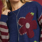 Umgee Flower Jacquard Striped Long Sleeve Sweater - DAVERRI FASHIONS
