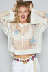 POL Star Openwork Long Sleeve Hooded Knit Cover Up Ivory L
