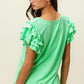 BiBi Birdseye Texture mint green waffle-knit top with ruffle sleeves