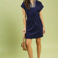 Navy blue Umgee Dolman Sleeve Zip Detail Dress with embroidered collar