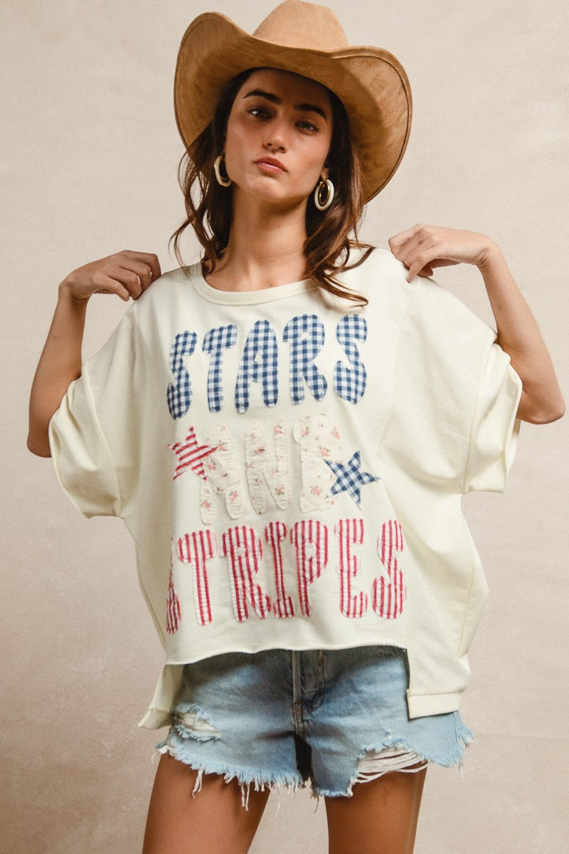 BiBi off-white oversized stars and stripes t-shirt with checkered letters
