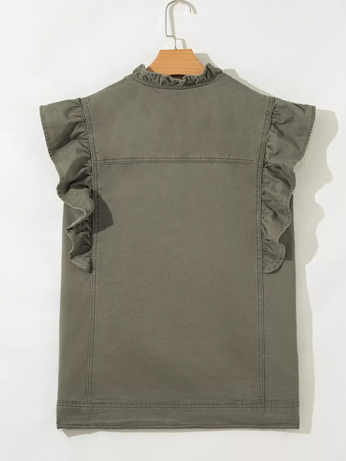 Ruffled Patchwork Denim Jacket Vest - DAVERRI FASHIONS