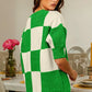 BiBi Checkered Contrast Round Neck Sweater - DAVERRI FASHIONS