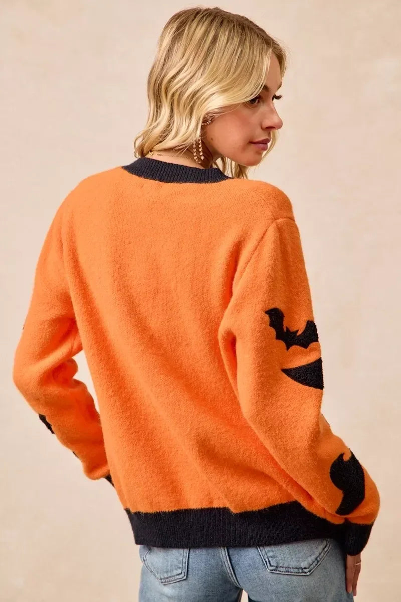 BiBi Halloween Witch Hat Moon Bat Artwork Cardigan - DAVERRI FASHIONS