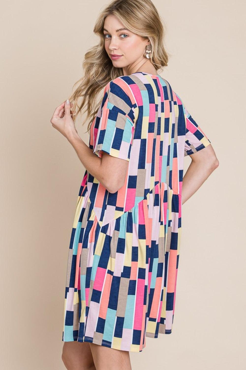 Ruched Color Block Short Sleeve Mini Dress Mini Dresses