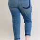 Judy Blue Full Size Mid Rise Bf Patch & Repair Destroy Release Hem Jeans Plus Size - DAVERRI FASHIONS
