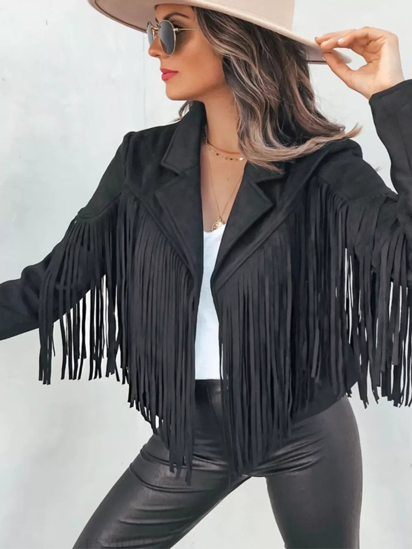Fringe Open Front Cropped Jacket - DAVERRI FASHIONS
