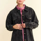 Davi & Dani Washed Corduroy Raw Hem Button Up Jacket Black