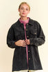 Davi & Dani Washed Corduroy Raw Hem Button Up Jacket Black