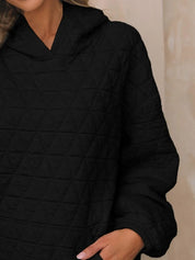 Textured Long Sleeve Hoodie with Pockets | Hoodies Daverri Fashions