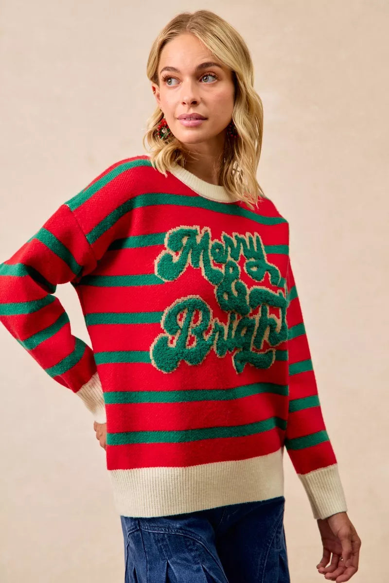 BiBi Christmas Theme Stripe Knit Top | Knit Tops Daverri Fashions