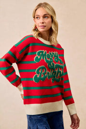 BiBi Christmas Theme Stripe Knit Top | Knit Tops Daverri Fashions