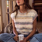 Cozy SO ME fuzzy multi-color stripe sweater top in pastel cream, blue, gray