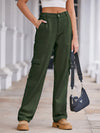 Daverri high-waisted olive green cargo jeans with pockets and straight-leg cut