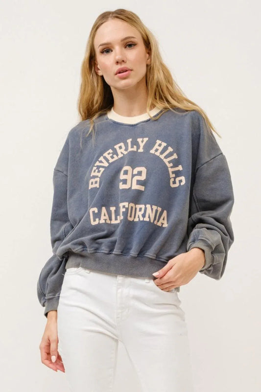 And The Why BEVERLY HILLS 92 CALIFORNIA Contrast Crop Sweatshirt - DAVERRI FASHIONS