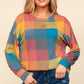Haptics Round Neck Color Block Plaid Top Tops