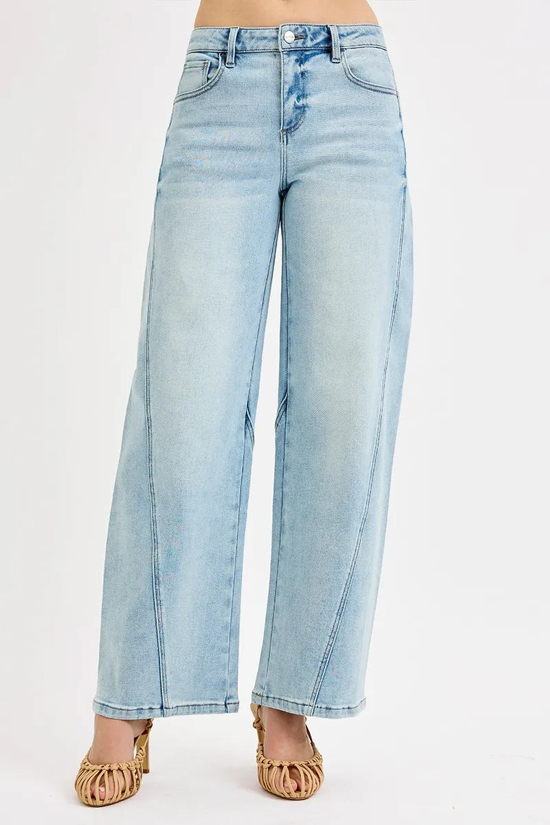 RISEN Full Size Mid Rise Fit Barrel Jeans LIGHT Jeans