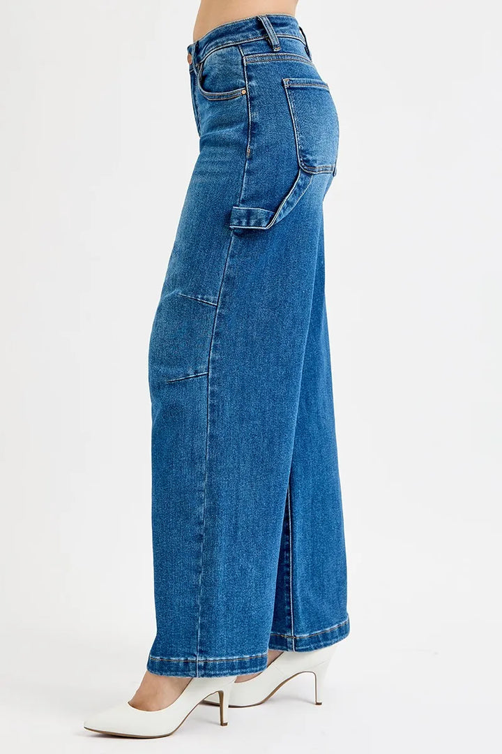 RISEN Full Size High Rise Wide Leg Patch Detailed Jeans Plus Size | Jeans Daverri Fashions