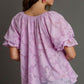 Umgee Full Size Jacquard Round Neck Ruffled Puff Sleeve Blouse Plus Size Blouses
