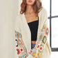 ADORA Full Size Contrast Crochet Open Front Long Sleeve Cardigan - DAVERRI FASHIONS