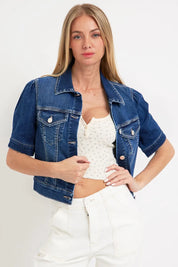 RISEN Puffed Short Sleeve Crop Denim Jackets | Denim Jackets Daverri Fashions