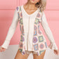 BiBi Granny Square Print Contrast Annie Rib V Neck Top Tops