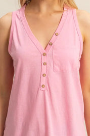 HYFVE Slub Knit Half Button Sleeveless Top | Tops Daverri Fashions